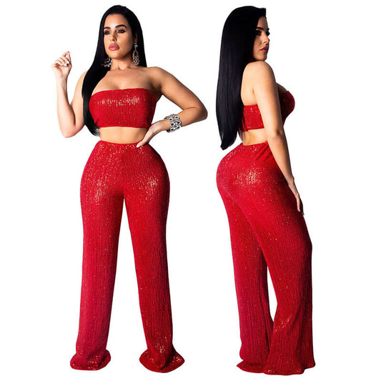 Strapless Crop Top Pencil Pants Set