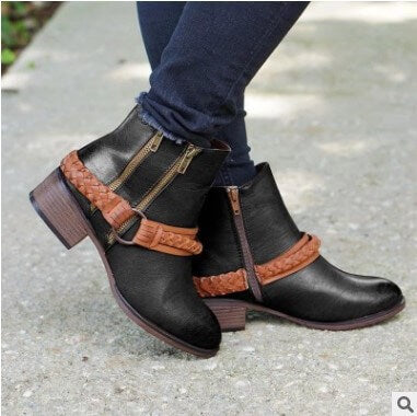 Middle Chunky Heel Zipper Ankle Boots