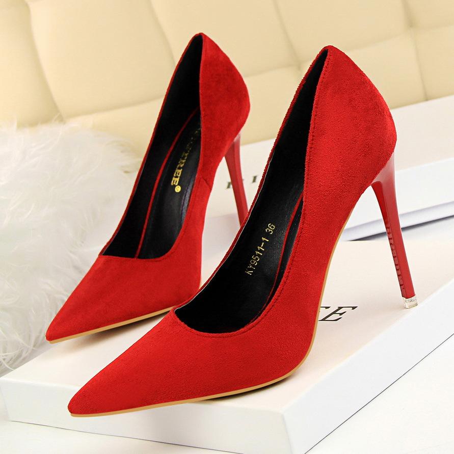 Suede Pointed Toe Stiletto Heel Low Cut High Heels Party Shoes