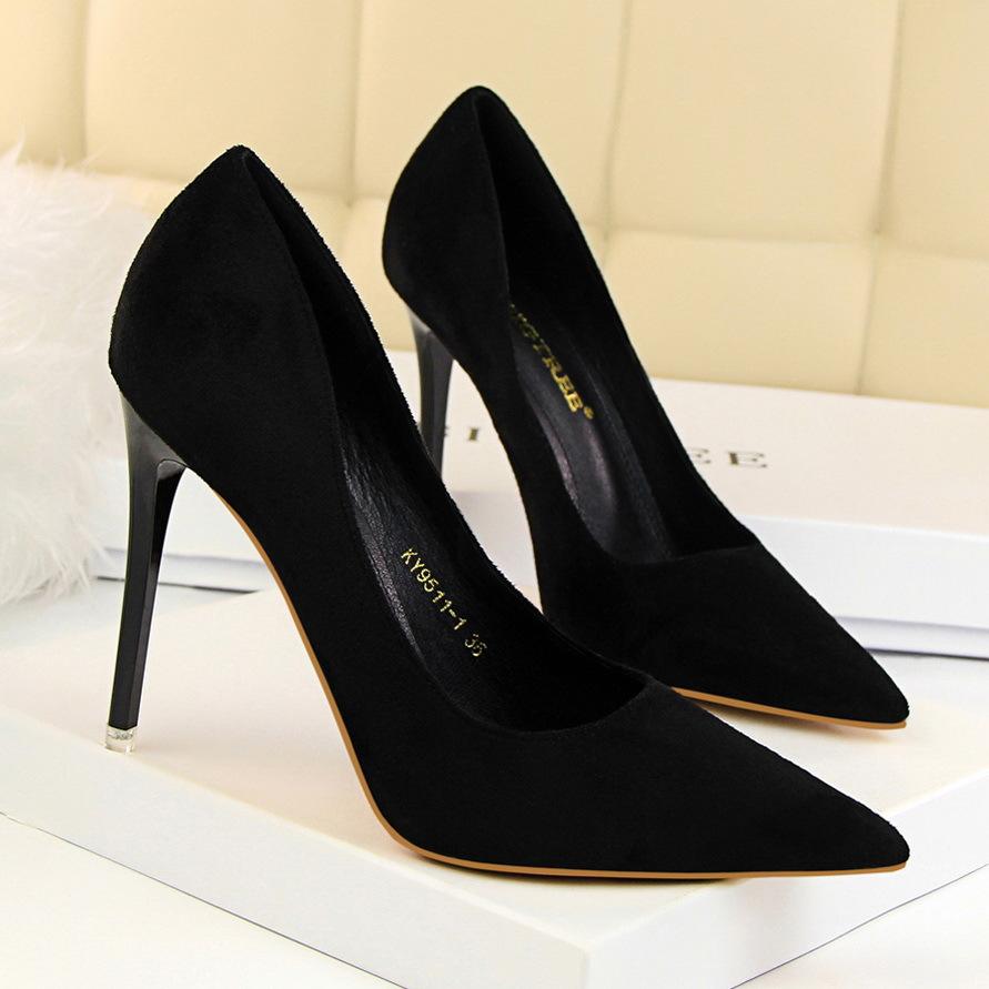 Suede Pointed Toe Stiletto Heel Low Cut High Heels Party Shoes