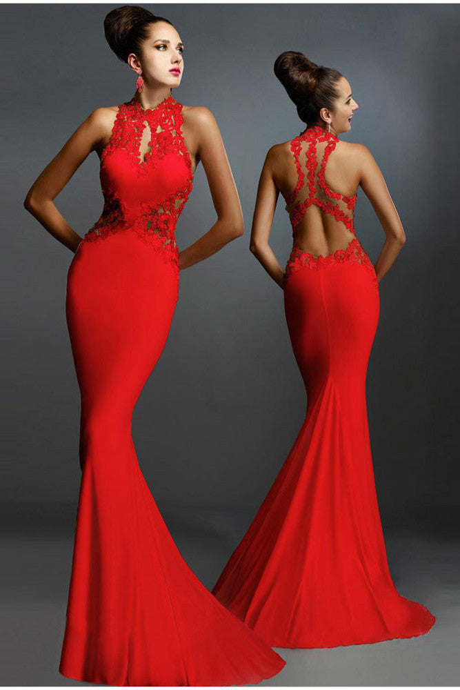Pure Color Bodycon Mermaid Backless Long Dress
