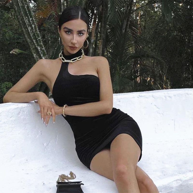 Sexy Neck And Shoulder Bag Hip Tight Knit Dress