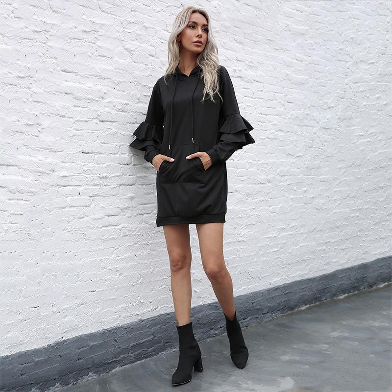 Hooded lotus Sleeve Sweater Dress