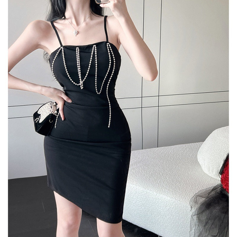 Shoulder Straps and Pearl Bodycon One-Step Dress