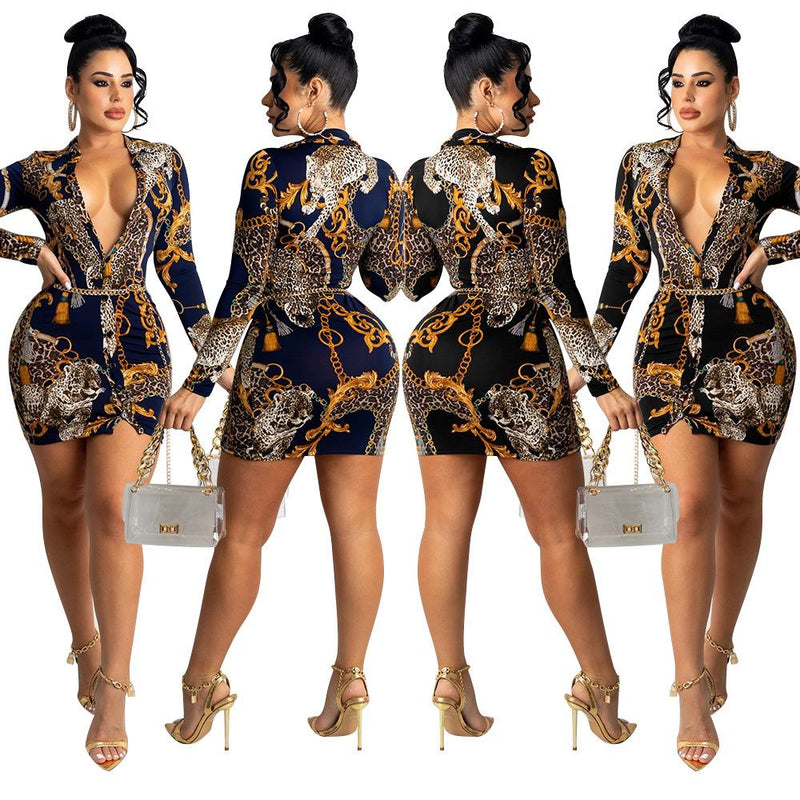 Long sleeve Digital Print Shirt Dress