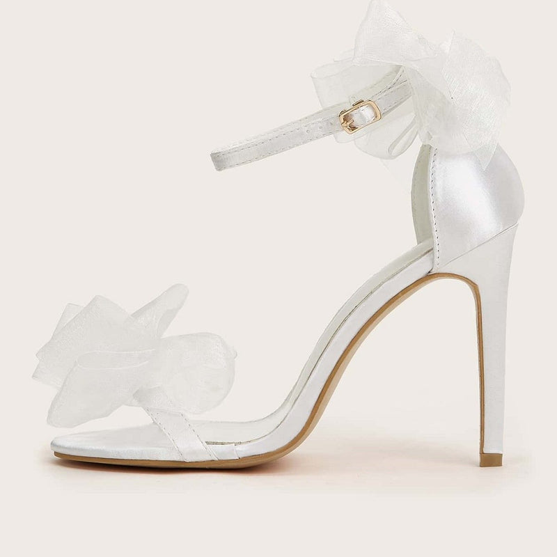 Fashion New Wedding Shoes Thin Heels High Heels Sandals Fish Mouth Lace Bow High Heels