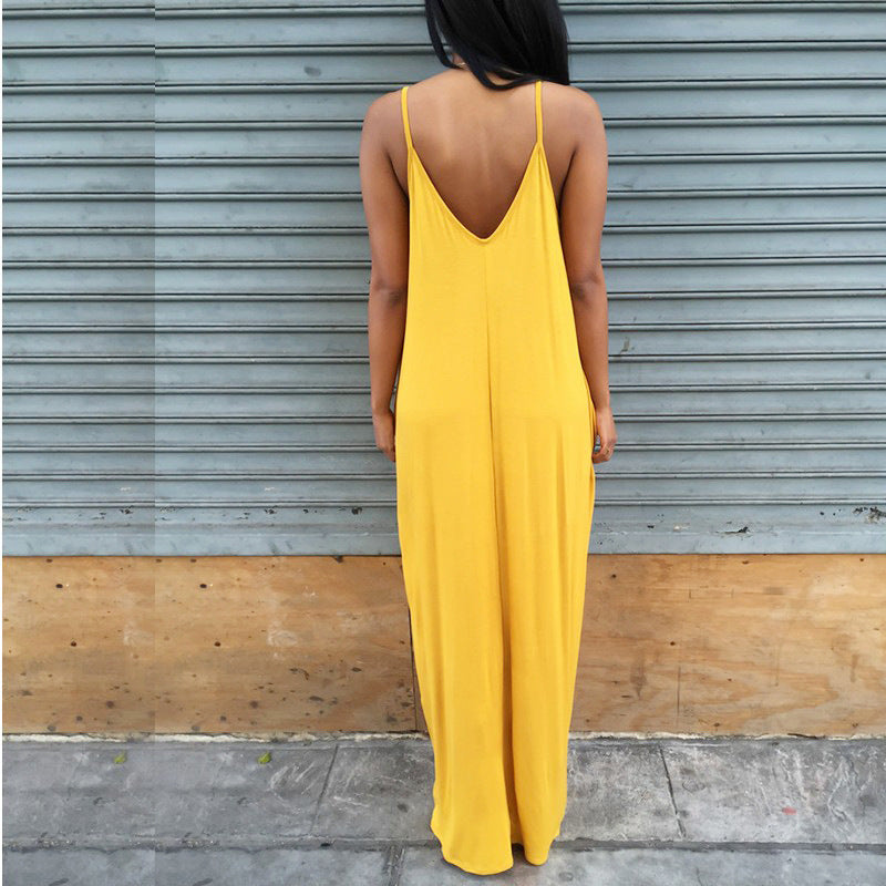 Backless Spaghetti Straps Scoop Long Beach Dress