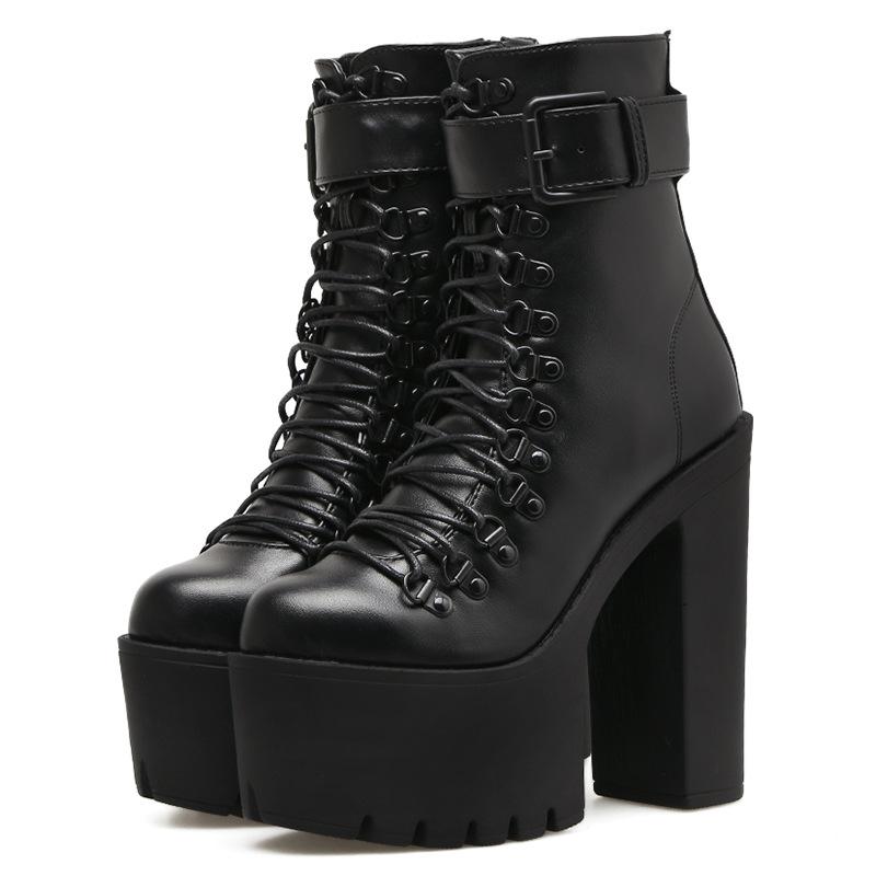 Thick Heel Lace Up Boots