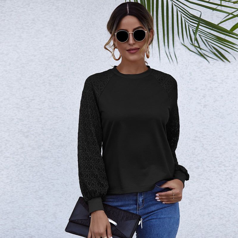 Round Neck Cut Out Stitching Long Sleeve Top