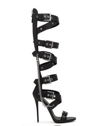 Solid Color Corns Buckle Chain High Top Boots Women's Sandals