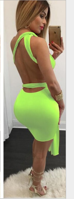 V-neck Pure Color Hollow Out Short Club Dress
