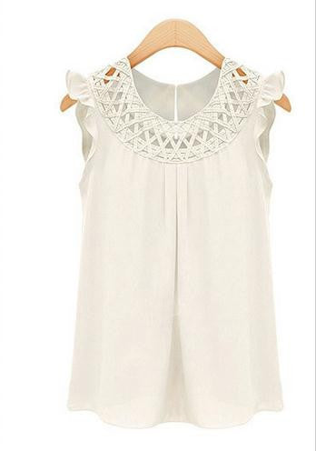 Hollow Sleeveless Casual Knit Scoop Chiffon Blouse - May Your Fashion - 5