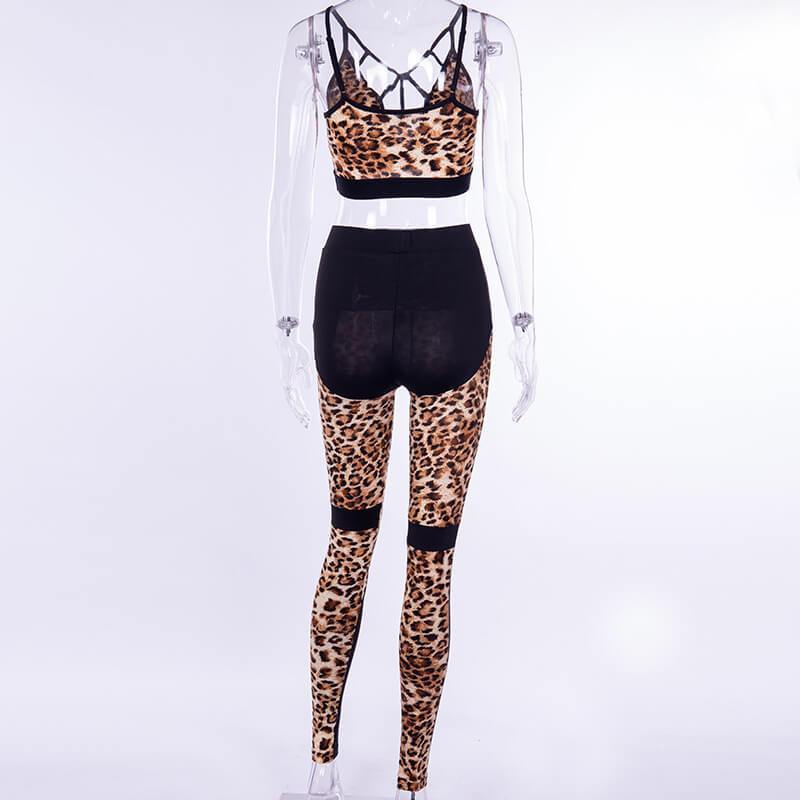 Sexy Leopard Bodycon Cutout Skinny High Waist Two Pieces Set