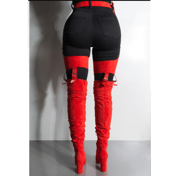 High Heel Buckle Patchwork Thigh High Club Boots