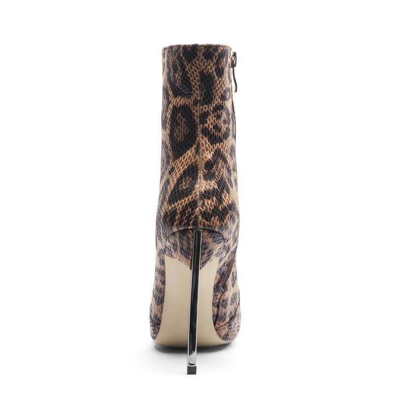 Sexy Leopard Zipper Point Toe High Heel Ankle Boots