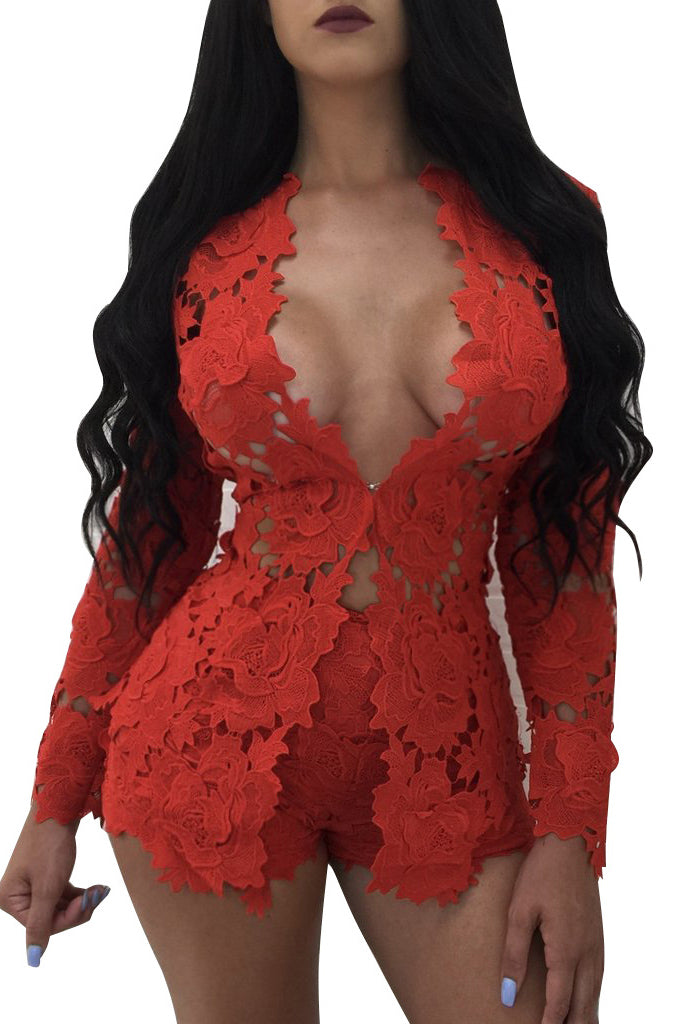 Lace Hollow-out Blazer with Shorts Two Pieces Set