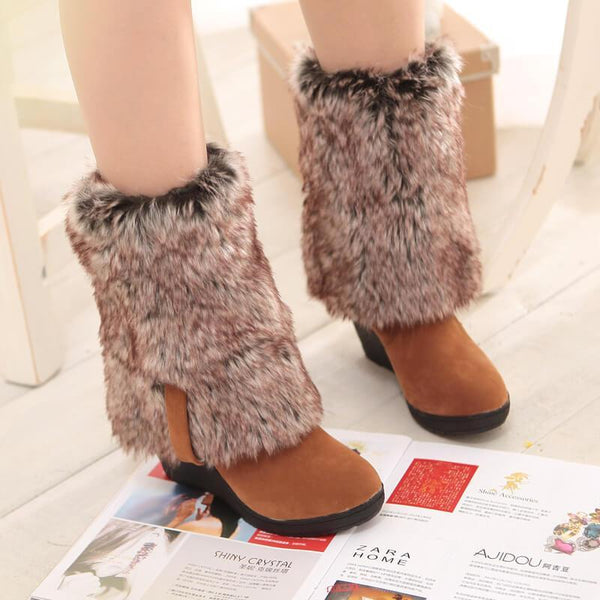 Fur Platform Suede Knee High Boots