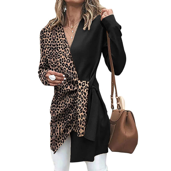 Patchwork Leopard Wrap Blazer Coat