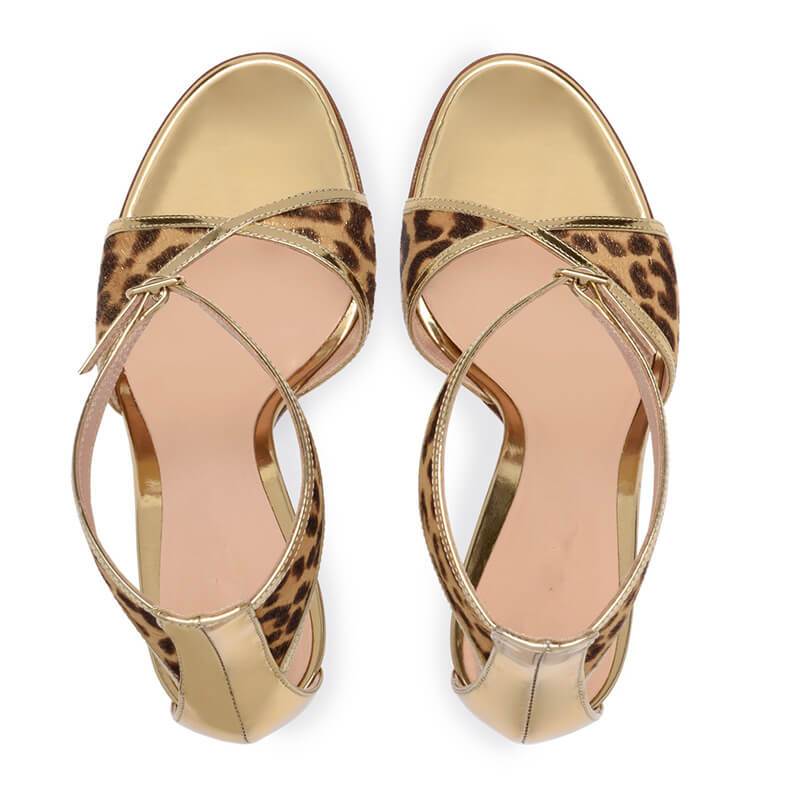Summer Leopard Open Toe Leather Stiletto Heel Sandals