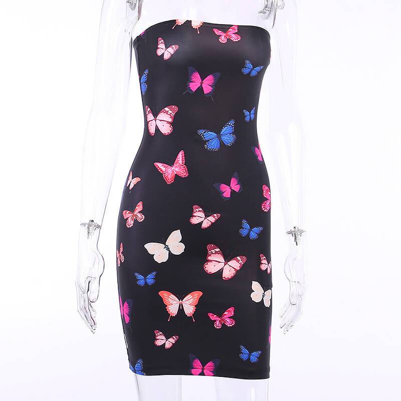 Butterfly Print Tube Bodycon Short Dress