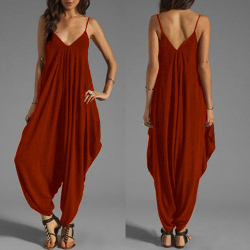 Spaghetti Strap Solid Loose Sleeveless Jumpsuit