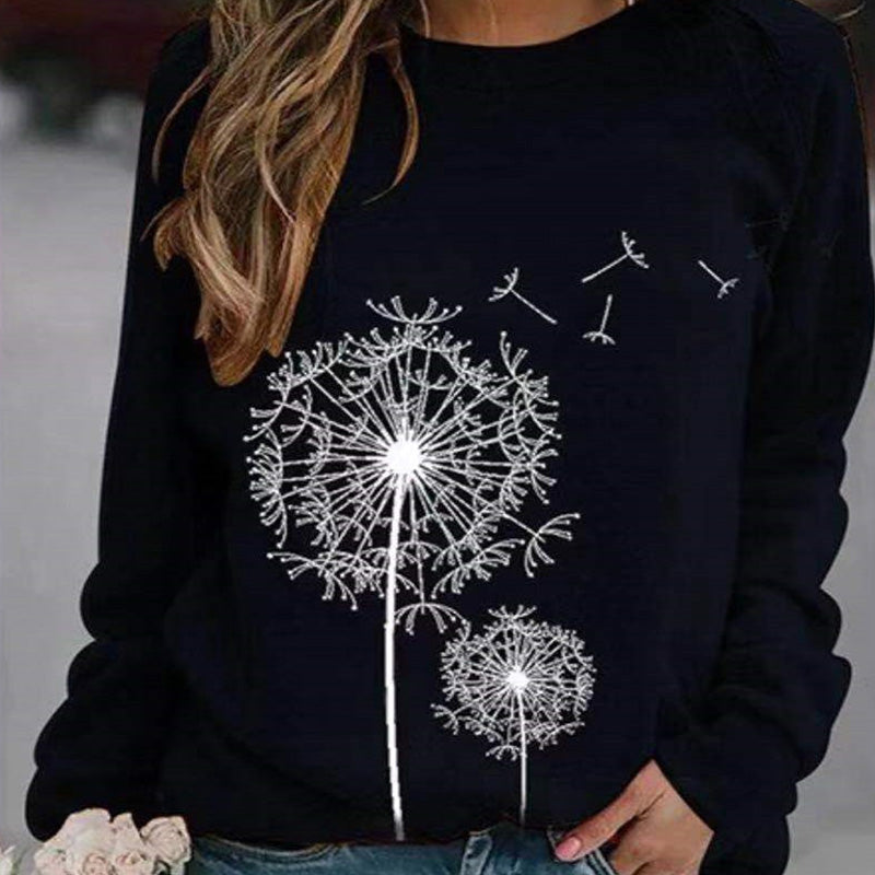 Dandelion Print Plus Size O Neck Hoodies