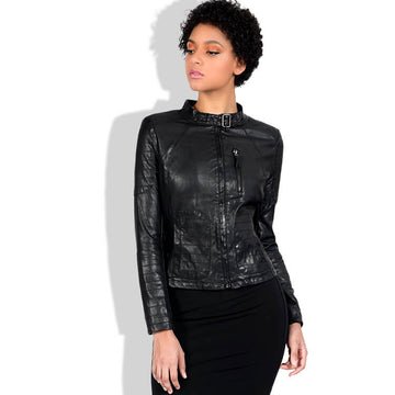 Punk Leather Mock Neck Moto Jacket