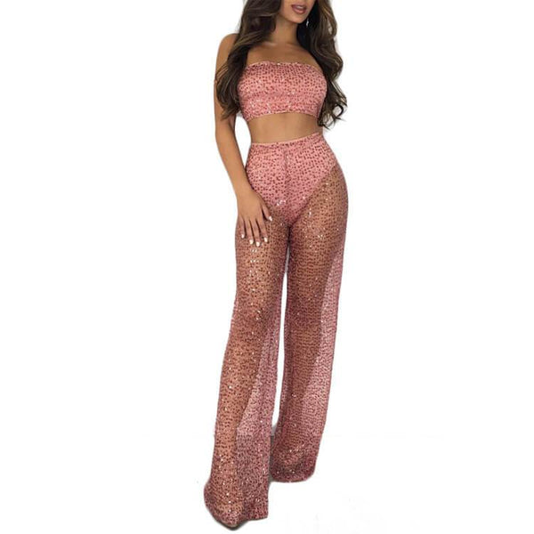 Strapless Crop Top Perspective Pencil Pants Set
