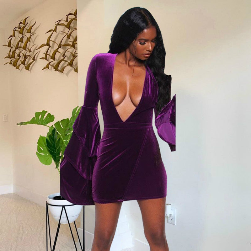 Velveteen Bell Sleeve Bodycon Dress