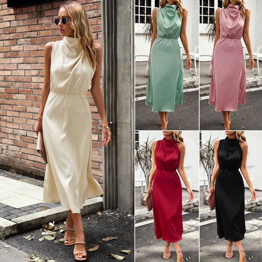 Elegant Sleeveless Solid Color Summer Dress