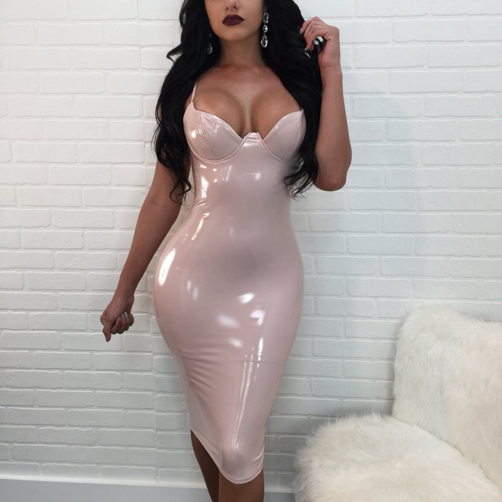 Pure Color Spaghetti Straps Sleeveless V-neck Knee-length Dress
