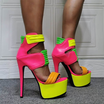 Party Bright Color PU Platform High Heel Sandals