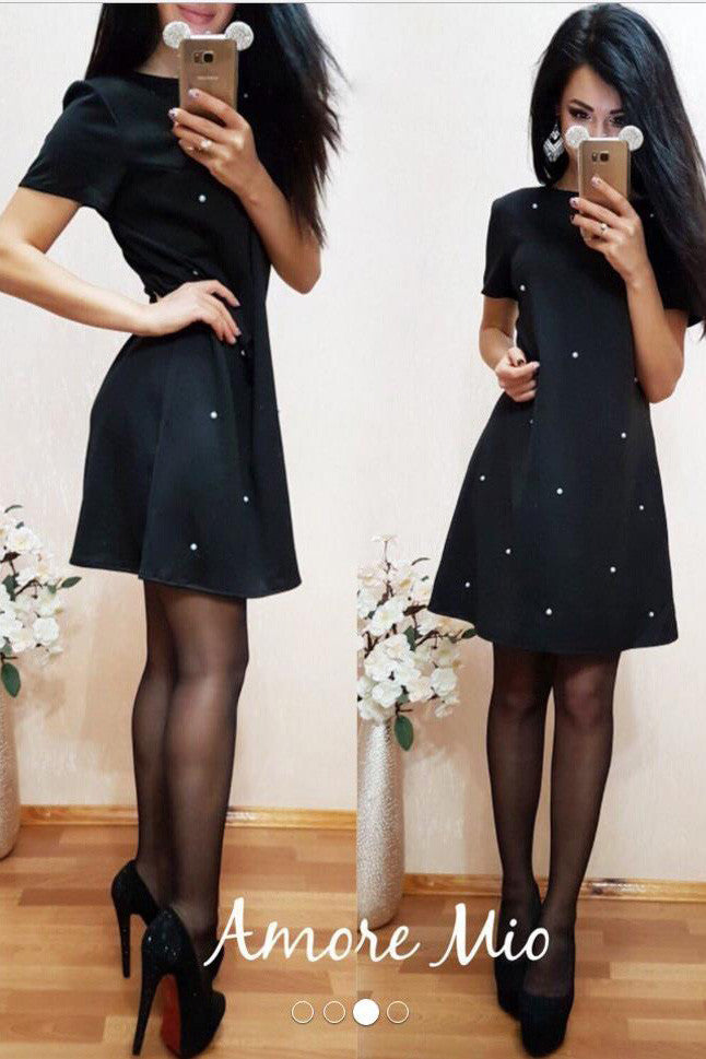 Pure Color Scoop Half Sleeves Short Lovely Dress