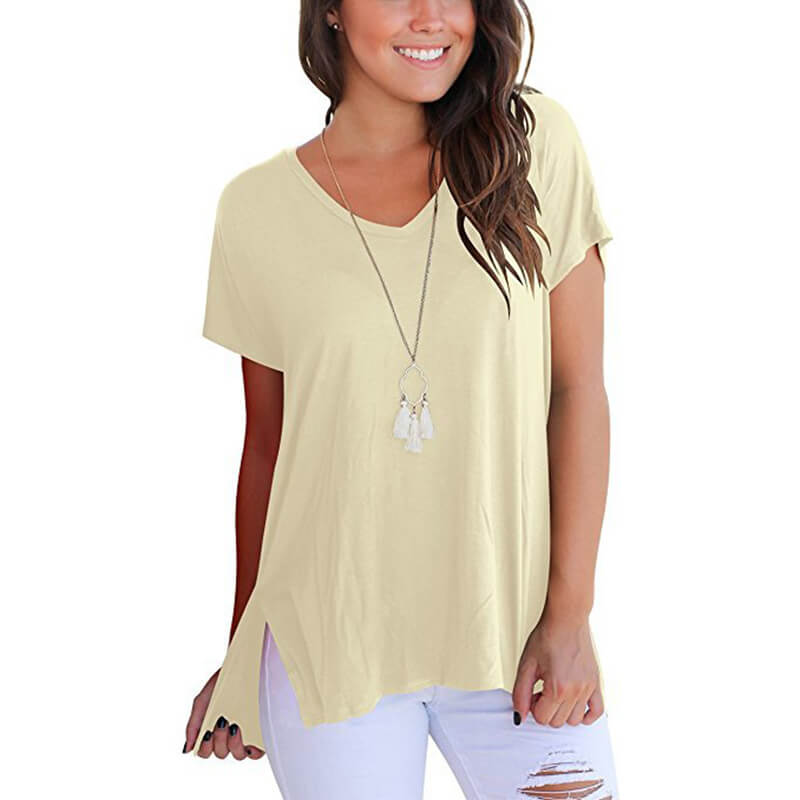 V-neck Loose Pure Color Split Blouse