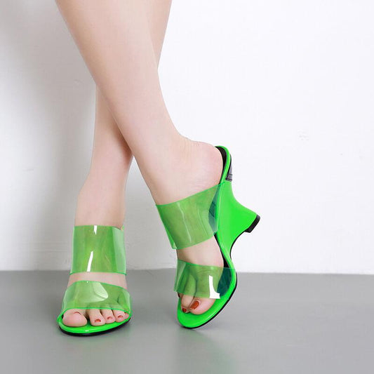 Wedge PVC PU Open Toe Chunky Heel Cutout Sandals