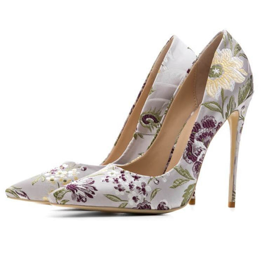 Daily Flower Print Pointed Toe High Heel Ankle Boots