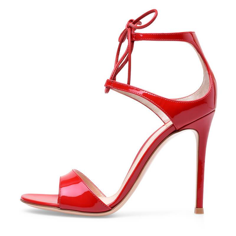 Summer Red Patent Leather Strap Open Toe High Heel Sandals