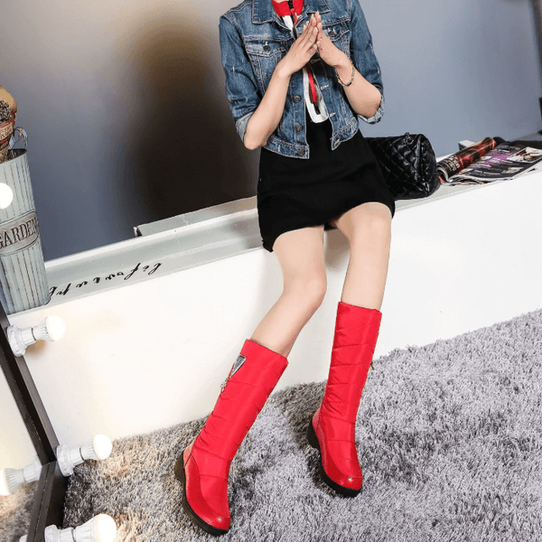 Platform Low Heel Round Toe Mid Calf Boots 