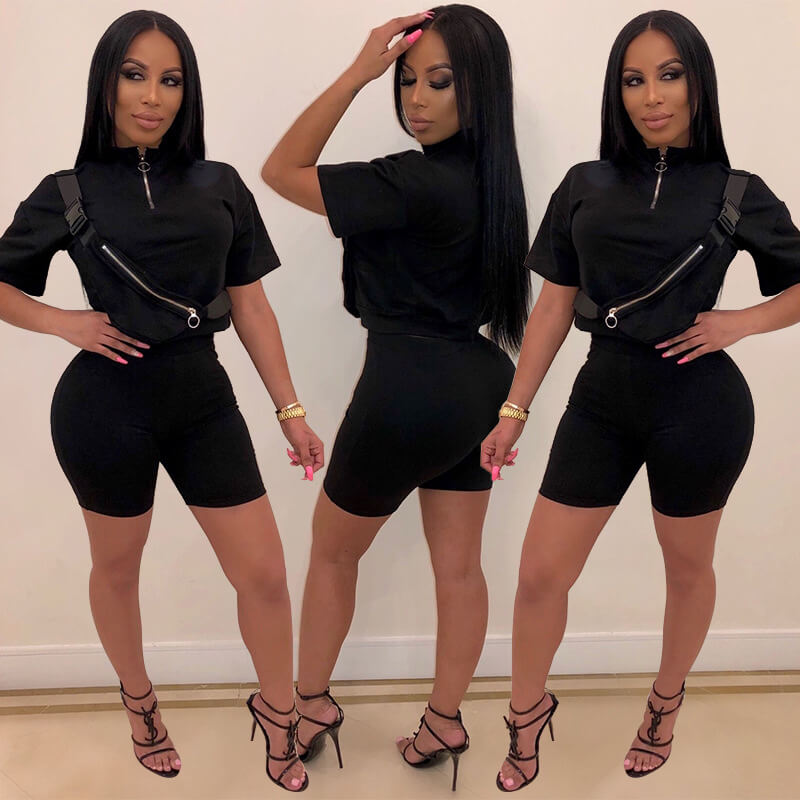 High Neck Crop Top High Waist Shorts Set