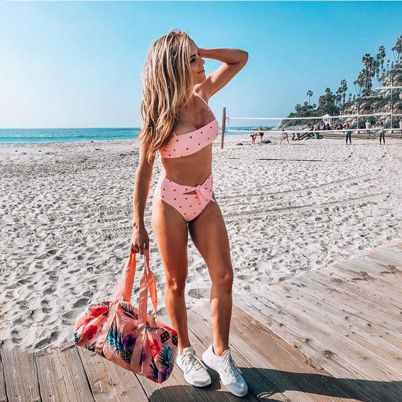Cute Strappy Heart Print High Rise Triangle Bikinis