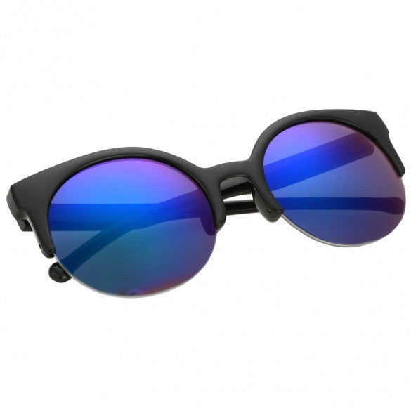 Unisex Retro Designer Super Round Circle Cat Eye Semi-Rimless Sunglasses
