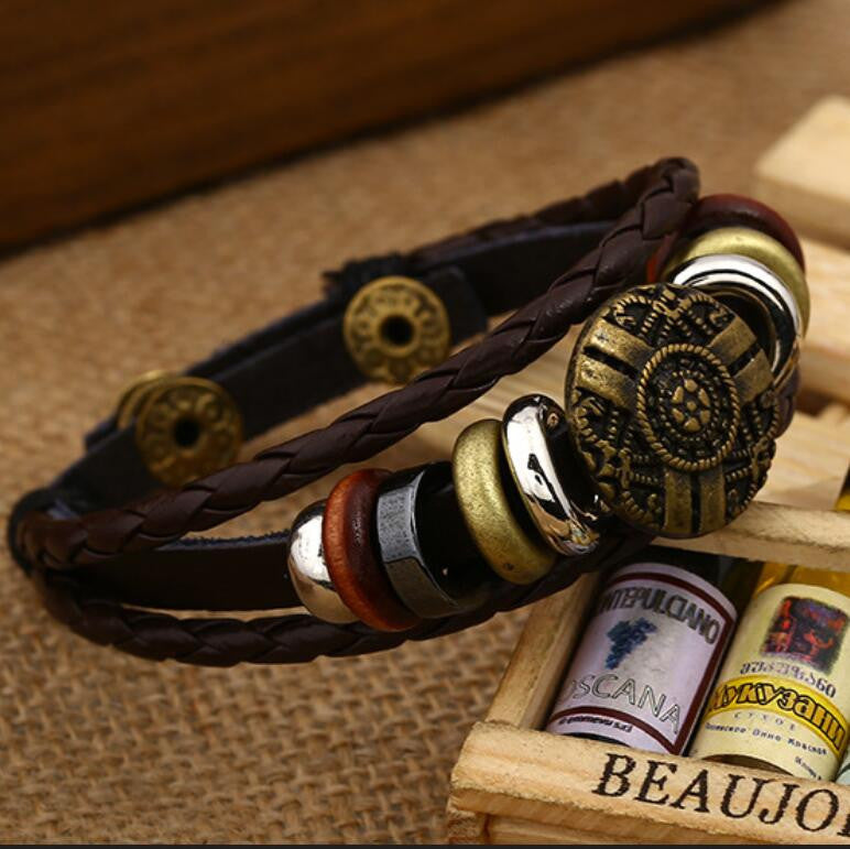 Fashion Beaded Woven Leather Bracelet