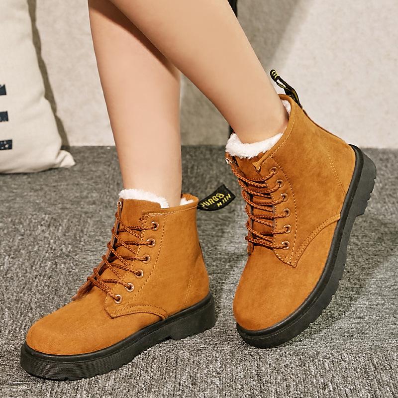 Warm Thick Round Toe Lace Up Platform Flat Short Snow Boots