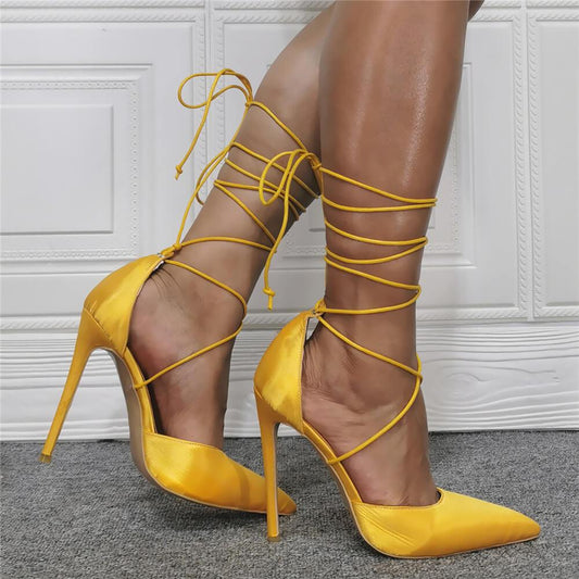 Summer Yellow Point Toe High Heel Strap Sandals