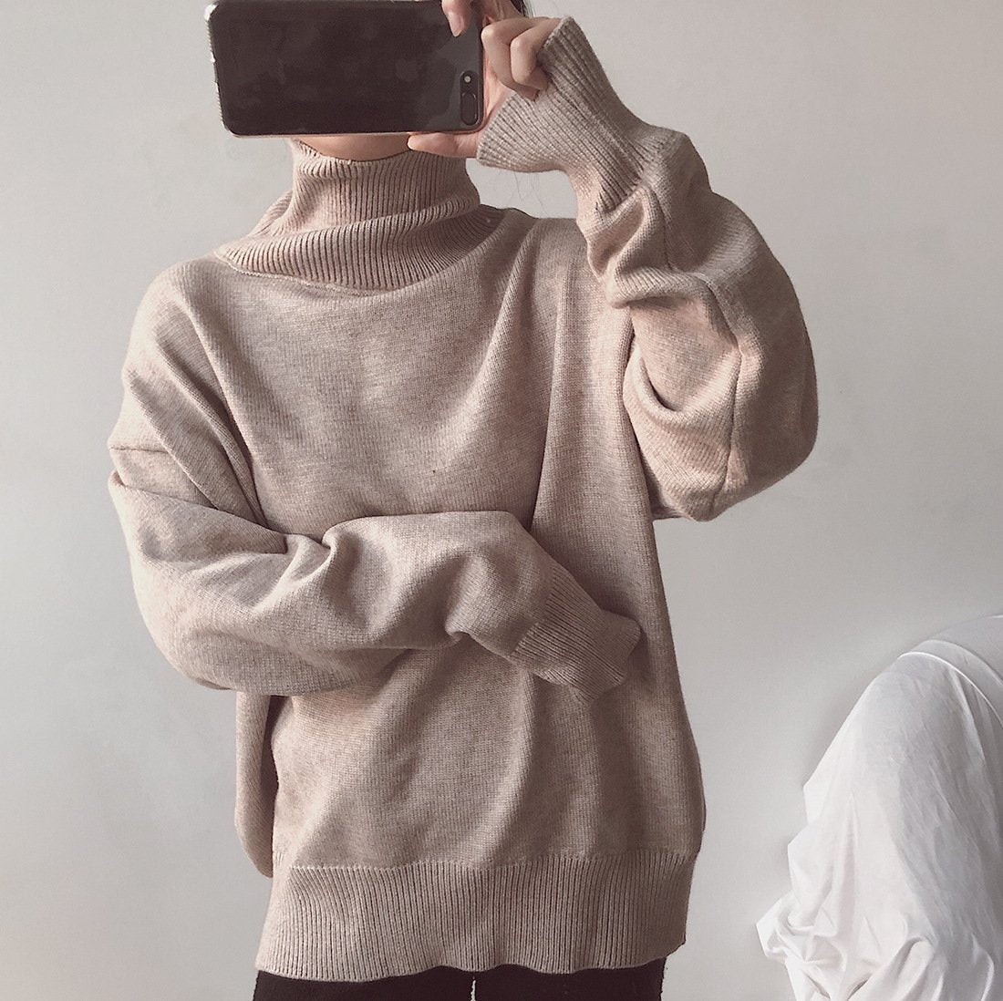 High Neck Turtleneck Loose Long Sleeves Women Pullover Sweater