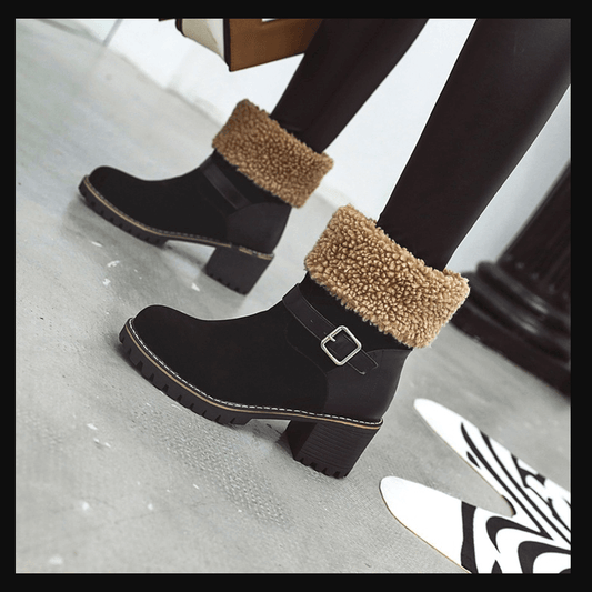 Winter Suede Chunky Heel Buckle Ankle Boots
