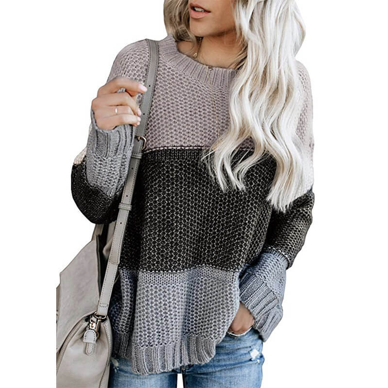 Striped Colorblock Crocheted Knitting Sweater