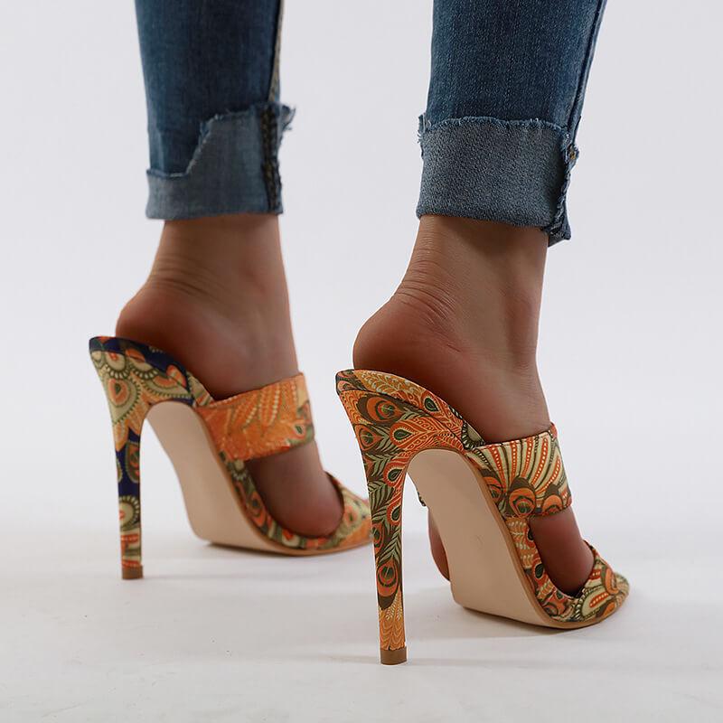 Fabric High Heel Cutout Sandals