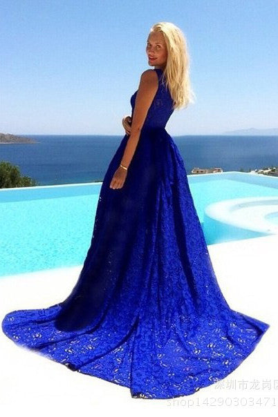 Pure Color Sleeveless Lace Floor-length Long Beach Dress
