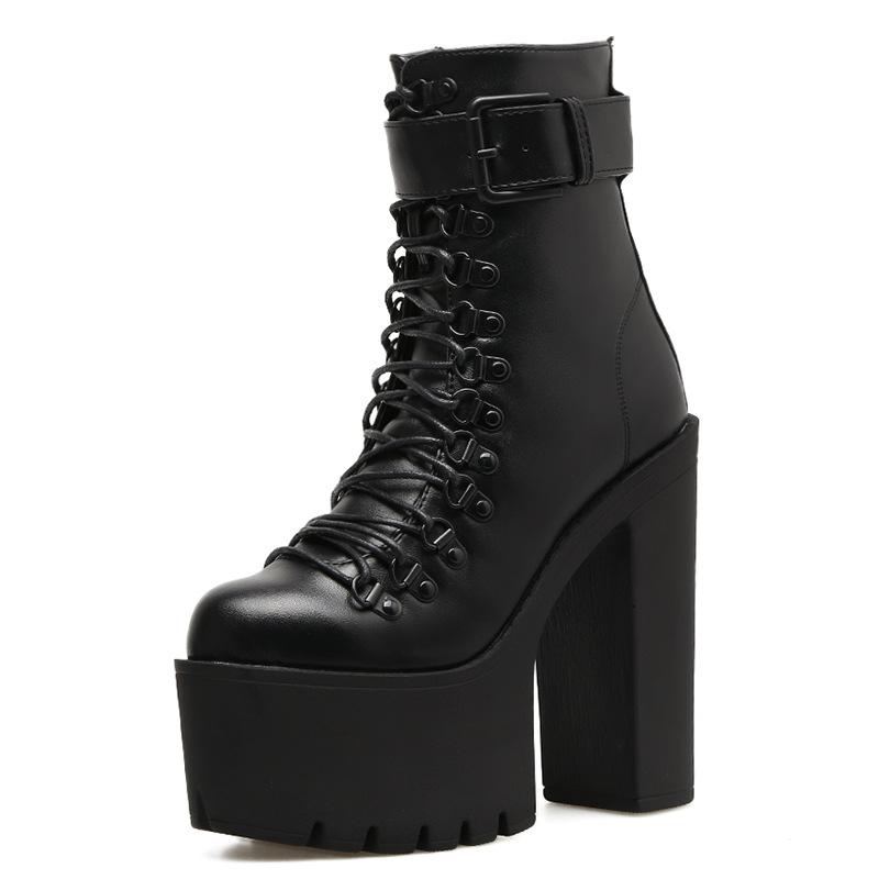 Thick Heel Lace Up Boots